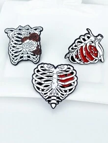 1 Pieza Broche De Aleación Pintado De Corazón Y Costillas De Dibujos Animados Unisex Para Uso Diario - Multicolor - Ver 1