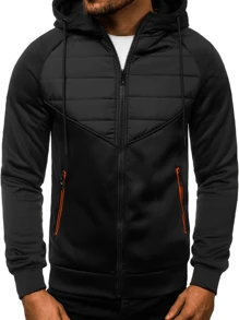 Shendy Vendy Sudaderas Hombre Ligera Moda de Temporada de Manga Larga Outfit Casual, Sudadera Deportiva Hombre Termica Capucha Fashion con Cordón Ajustable Cierre de Cremallera y Bolsillo Lateral - Negro - View 1