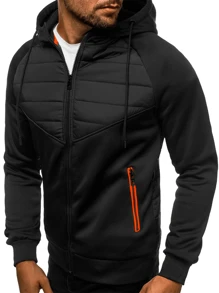 Shendy Vendy Sudaderas Hombre Ligera Moda de Temporada de Manga Larga Outfit Casual, Sudadera Deportiva Hombre Termica Capucha Fashion con Cordón Ajustable Cierre de Cremallera y Bolsillo Lateral - Negro - View 4