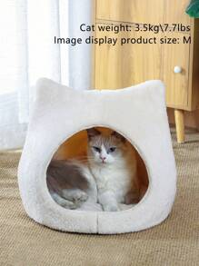 1pc Plush Cat Ear Design Shaped Pet Bed For Cat For Sleeping Puppy Keep Dog Bed Cat Bed Easy To Clean - White - View 6