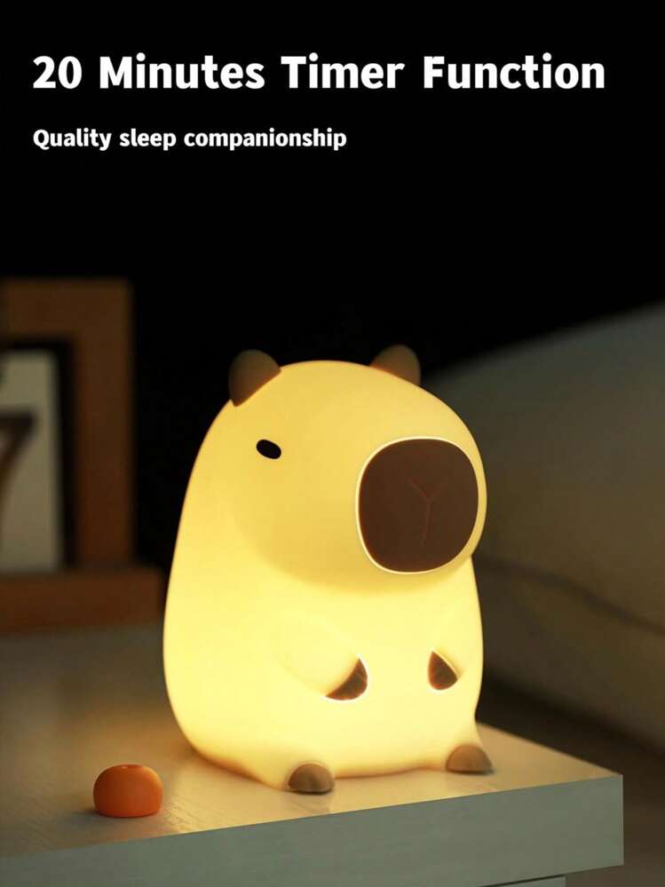Ainiv Luce Notturna di Capibara per Bambini, Lampada Touch 3 Livelli di Luminosità, Silicone con Timer, Neonato Cameretta Bambina Regalo