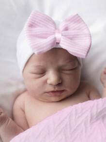 1 Pieza Gorro De Punto Tejido Para Recién Nacido Con Lazo Decorativo, Para Primavera Y Otoño