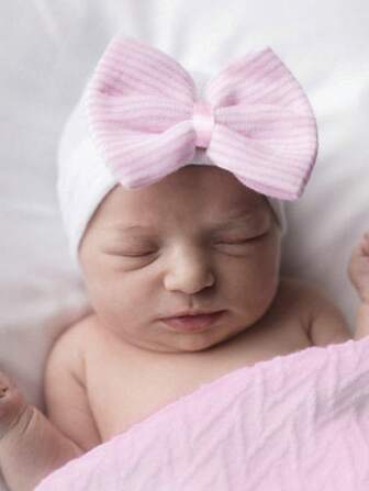 1 szt Nowo narodzony Dziecko Kapelusz Z Dekoracja kokardy Trykotowy Czapka Czapka , Wiosna I Jesień