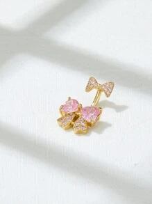 1 件 Y2k 可爱蝴蝶结肚脐环女士穿刺肚脐耳钉身体首饰情人节、妈妈、母亲、母亲节、礼物 - 彩色 - 查看 2