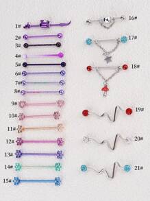 1pc Cute Sweet New Arrivals Purple Industrial Piercing Jewelry 14G Stainless Steel Lotus Heart Wave Industrial Earrings 5A Stone For Women Chain Dangle Industrial Bar Piercing Cartilage Helix Piercing Earrings Industrial Barbell Body Piercing Jewelry - Multicolor - View 11