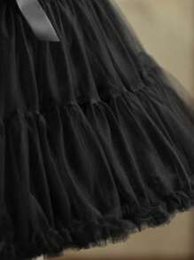 新娘日常白云裙洛丽塔薄纱裙45cm棉花糖蝴蝶结黑色无骨暴力柔纱洛丽塔角色扮演派对拍照裙 - 黑色 - 查看 5