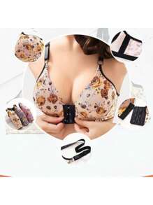 3 Piece Set Plus Size Underwear No Steel Ring Front Buckle Ruched Beauty Back Bra - Black - View 4