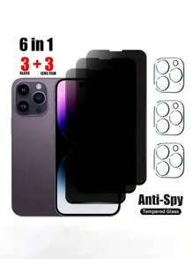 6合1隱私屏幕保護貼，適用於iPhone 14 Pro Max 13 12 11 Plus相機鏡頭膜，適用於iPhone 14 13 12 11 Mini，鋼化玻璃，生日/復活節/男孩/女友禮物 - 黑色 - 查看 9