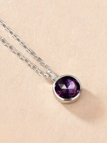 1 件简约 12 月诞生石情人节项链，圆形锆石吊坠，带 3D 水晶和水钻装饰，银链，妈妈，母亲，母亲节，礼物 - 銀色 - 查看 22