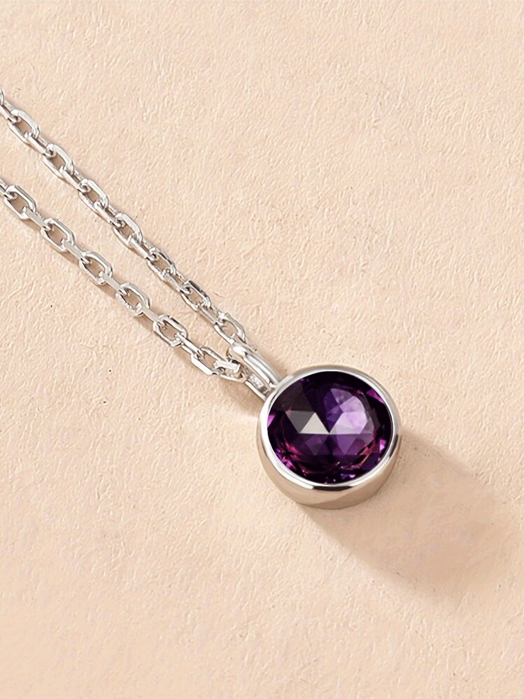 1 件简约 12 月诞生石情人节项链，圆形锆石吊坠，带 3D 水晶和水钻装饰，银链，妈妈，母亲，母亲节，礼物 - 銀色 - 查看 22