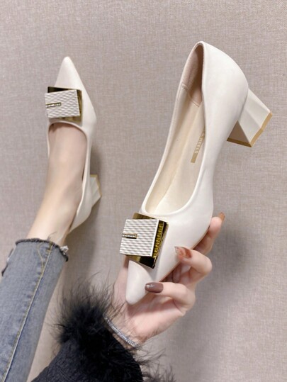 New Arrival Women's High Heels, Soft Leather, Mid-Heel, Pointed Toe, Solid Color, Commute, Elegant, French Low-Cut Shoes