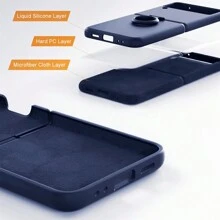 1入組天藍色液態矽膠可折疊柔軟布內膚色實心超薄可水洗全覆蓋防摔手機殼，適用於Samsung Galaxy Z Flip 5/ Z Flip 4/ Z Flip 3 - 寶藍色 - 查看 3