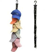 Un organizador colgante de almacenamiento de gorras con 8 ganchos, capaz de sostener 16 gorras sin perforar orificios, diseño adhesivo montado en la pared para dormitorio, entrada, armario y pasillo, conveniente para guardar organizadores de gorras béisbol - Negro - Ver 3