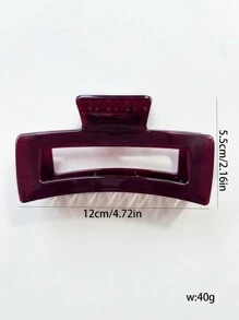 1pc Solid Color Glossy Rectangle Hair Claw Casual - Burgundy - View 4