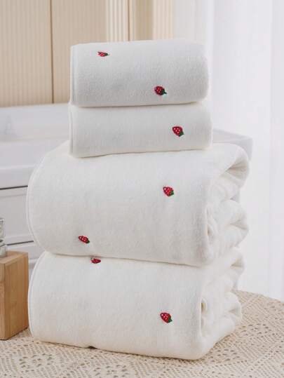 1/2/3 Stücke Korallenfleece besticktes Kirsche Handtuch/Gesichtstuch/Badetuch, saugfähige superfeinfaserige einfarbige besticktes Erdbeere Badetuch oder Gesichtstuch, Paar Handtuch und Badetuch für Zuhause, weiche und hautfreundliche Badezimmer Handtücher für Schönheitssalon, Hotel, Sport, Zuhause, Hautpflege Badetuch