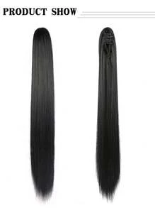 18/24英寸馬尾延伸爪夾式頭髮裝置,自然馬尾專為女士設計,直式合成髮尾 - 黑色 - 查看 2