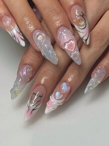 24 Cái/bộ Móng Tay Hình Quả Hạnh Bạc Màu Bạc Phong Cách Âu Mỹ Với Những Đường Lượn Sóng + 1 Gel Thạch + 1 Thanh Tẩy Ba Lan ấn Vào Móng Tay Đồ Dùng Làm Móng - Nhiều màu - Xem 6