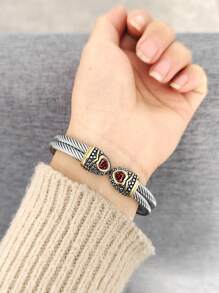 1 件简约优雅复古不锈钢和锆石心形开口线手镯，适合女士；适合周年纪念、生日、情人节或家庭和情侣礼物 - 彩色 - 查看 6