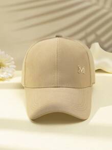 1個女士單色側面刺繡m字樣休閒可調節棒球帽,遮陽帽,適合日常穿著街頭