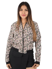 Cazadora tipo bómber, estampada con cremellera. - Rosa - Ver 1