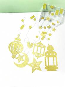 6 pezzi, set di decorazione per la Festa della Luna, decorazioni sospese a forma di stella e luna per aumentare l'atmosfera della festa, adatta per Ramadan, decorazioni per Ramadan, Eid Mubarak - Dorato - Visualizzare 5