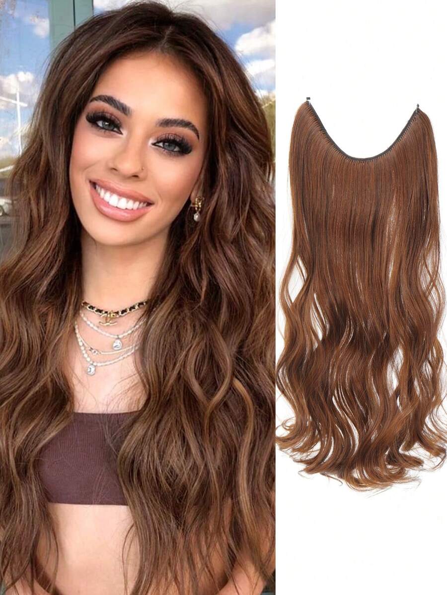 Hair Extensions For Women Invisible Wire Hair Extension Copper Red 22 Inch Long Wavy Ginger Hair Extension - Light Brown - View 1