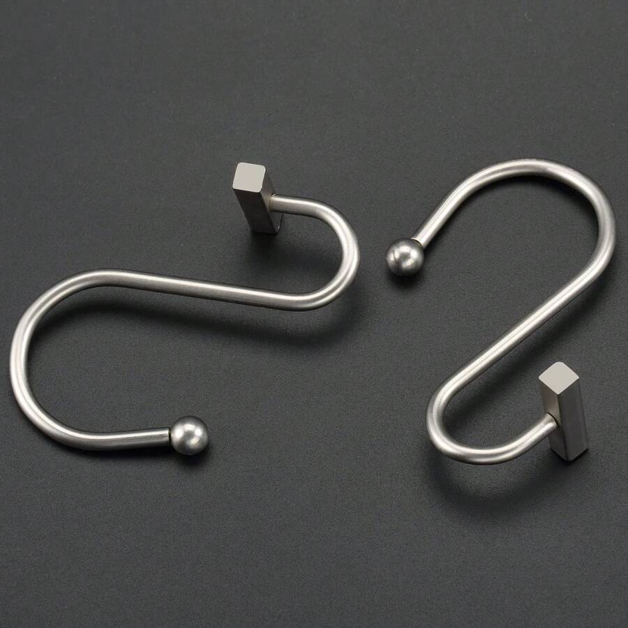 12pcs/Set Matte Nickel Shower Curtain Hooks, Bathroom Rustproof Curtain Ring, Modern Metal Decorative Shower Hooks, Fits Straight & T-Shaped Rods Bathroom Decor - Multicolor - View 1