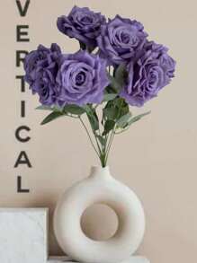 9-Head Roses Artificial Silk Flowers, Fake Roses With 43cm/17inch Long Stems Realistic Faux Rose Bouquets For Wedding Decorations Bridal Shower Floral Arrangements Party Home Table Decor Party Birthday,Valentine'S Day,Mother'S Day Gift Outdoor Decor - Purple - View 3