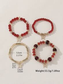 4pcs Bohemia Style Handmade Glass Beads Floral Butterfly Charm Stretch Bracelet Set For Women, Great For Beach Vacation. The Placement Of Butterfly Pendant Is Random.