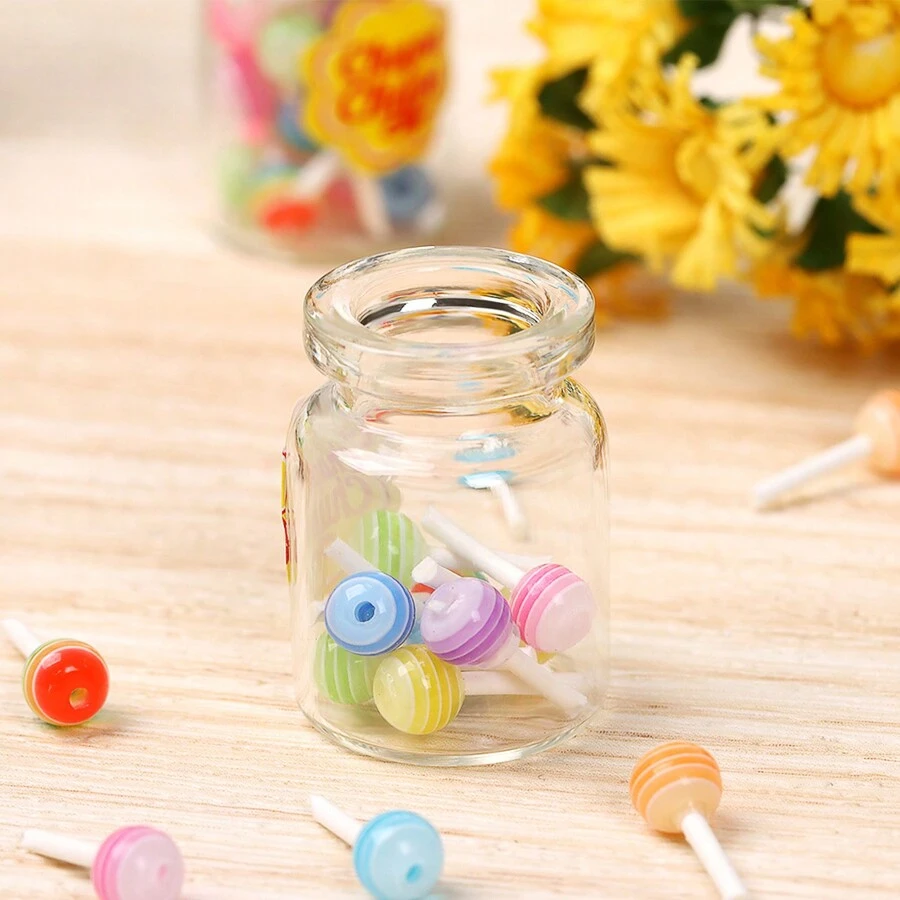 Dollhouse Miniature Food Toy Model Fun Jar-Packed Colorful Lollipop Kitchen & Fridge Decoration