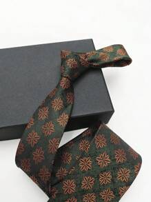 1 件男士时尚绿色圆点佩斯利和植物图案领带，适合正式场合和派对，工作领带