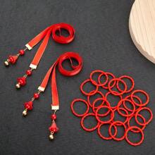 兒童新年紅繩髮飾,紅色頭帶,漢服髮型傳統結髮帶 - 彩色 - 查看 2