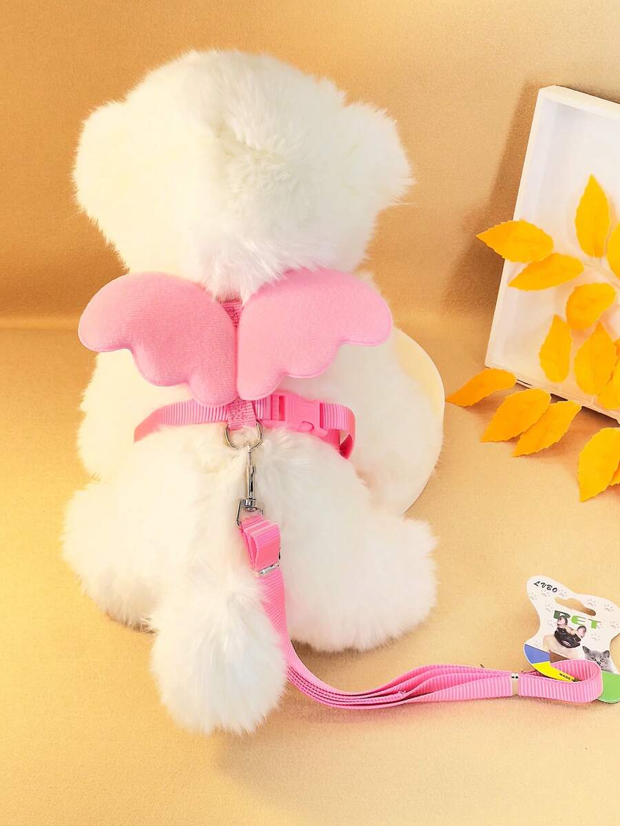 1 Pieza Correa Rosa Con Diseño De Alas De Ángel Para Caminar Perros Y Gatos, Suministros Para Mascotas - Rosa - Ver 1