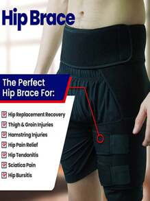 1pc Hip Joint Protection Strap For Groin Muscle Strain And Injury Black Unisex Sports Fitness Compression Leg, Knee, Waist Protector With Left And Right Optional - Black - View 7