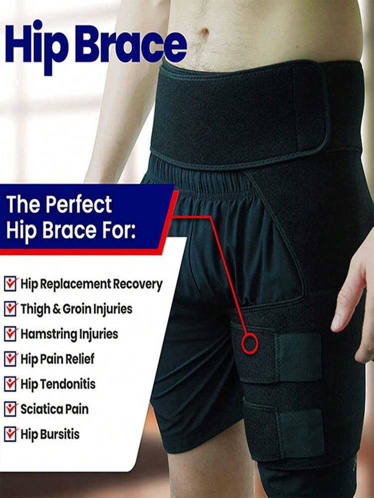 1pc Hip Joint Protection Strap For Groin Muscle Strain And Injury Black Unisex Sports Fitness Compression Leg, Knee, Waist Protector With Left And Right Optional - Black - View 7