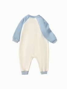 Balabala Bộ áo liền quần dệt kim Unisex cho bé - Xanh và trắng - Xem 5