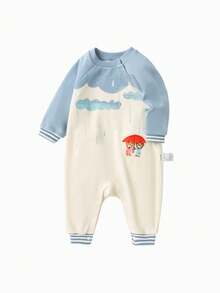 Balabala Bộ áo liền quần dệt kim Unisex cho bé - Xanh và trắng - Xem 4