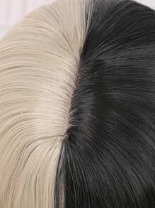 黑金配色的半黑半金色人工合成長直假髮,帶劉海,長度26英寸,防熱髮型,適用於日常造型、初學者使用,包括派對、假期、冬季等各種場合 - 拼色 - 查看 6