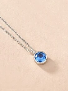 1 件简约 12 月诞生石情人节项链，圆形锆石吊坠，带 3D 水晶和水钻装饰，银链，妈妈，母亲，母亲节，礼物 - 銀色 - 查看 24