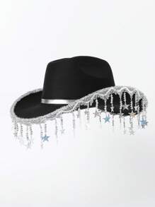 1pc [Cowboy Hat]Studded Punk Casual Hat Knit Western Cowboy Hat Wide Brim Sunhat Riding Cap Party Cowboy Hat Cowgirl Hat Halloween - Multicolor - View 3