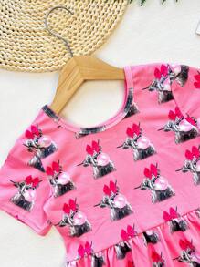 Vestido Casual Estampado com Animais para o Dia dos Namorados para Menina Jovem