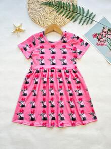Vestido Casual Estampado com Animais para o Dia dos Namorados para Menina Jovem