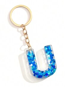 1個女士藍色黏合劑心型亮片可愛字母鑰匙扣,送給朋友的絕佳禮物 - 寶藍色 - 查看 14