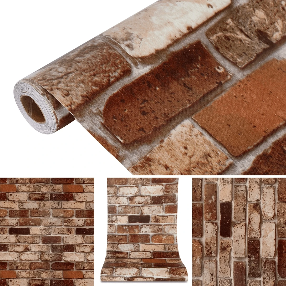 1 Cuộn Giấy dán tường PVC tự dính họa tiết gạch, Miếng dán chống dầu cho tủ bếp, Trang trí phòng ngủ, Miếng dán cải tạo, Tấm ốp tường bong tróc, Giấy dán tường, Giấy dán tường, Vật phẩm trang trí mùa xuân Làm mới ngôi nhà của bạn, Miếng dán trang trí Rama
