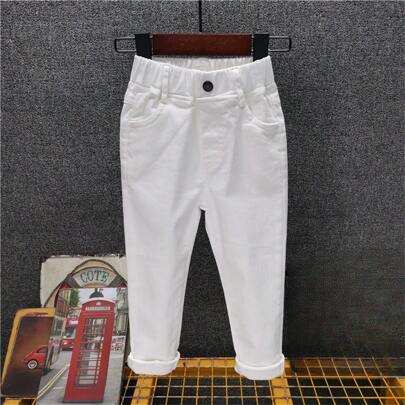 Young Boy Casual Slim Fit Pants, Versatile For Spring/Autumn
