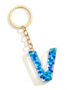 1個女士藍色黏合劑心型亮片可愛字母鑰匙扣,送給朋友的絕佳禮物 - 寶藍色 - 查看 26