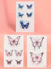 1套3張彩色蝴蝶刺青貼紙,耐水性持久美學,適用於女孩腕臂、鎖骨等部位 - 彩色 - 查看 6