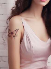 1套3張彩色蝴蝶刺青貼紙,耐水性持久美學,適用於女孩腕臂、鎖骨等部位 - 彩色 - 查看 4