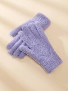 女士毛绒针织手套一双，保暖分指骑行防风保暖内衬，秋冬季 - 分指手套 - 查看 14