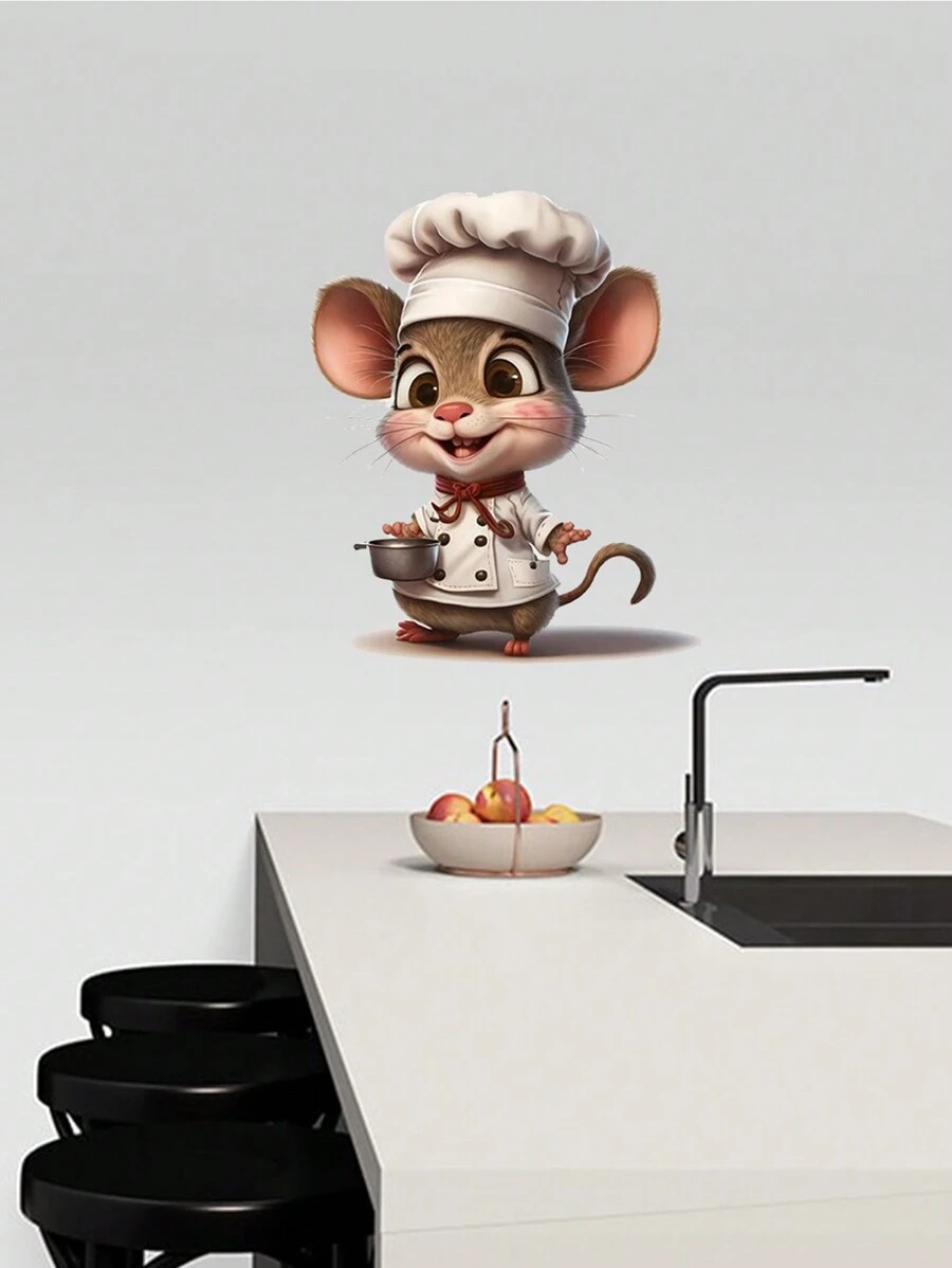 mama look 1 Pieza Adhesivo De Pared Creativo Con Dibujos Animados De Chef Ratón Para Decoración Del Hogar En Dormitorio, Sala De Estar, Rincón De Escalera - Marrón - Ver 1